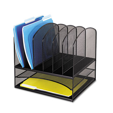Safco® Onyx Mesh Desk Organizer With Two Horizontal And Six Upright Sections, Letter Size Files, 13.25" X 11.5" X 13", Black freeshipping - TVN Wholesale